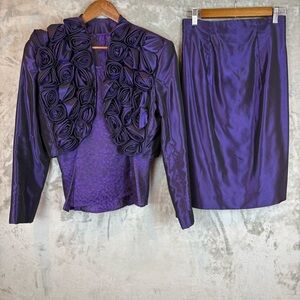 Purple Vintage Rosette Blazer Skirt Top Formal Set Kelli Murphy